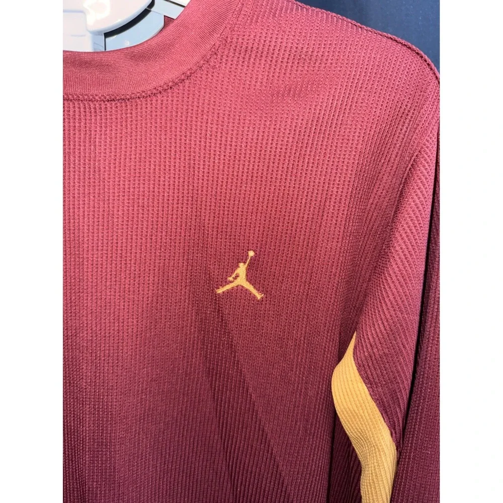 Jordan Brand Mens Waffle Knit Thermal Shirt Burgundy Gold Colorblock Large L
